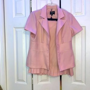 Pink Short Sleeve Blazer and Skirt Set